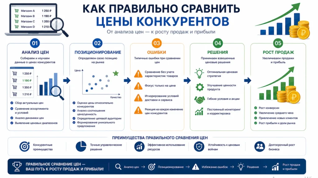 Инфографика: как правильно сравнить цены конкурентов — анализ, ошибки, решения и рост продаж